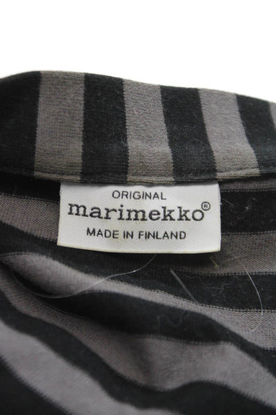 Marimekko Women Shirt Dress Gray Striped Cotton 3/4 Sleeve Size L