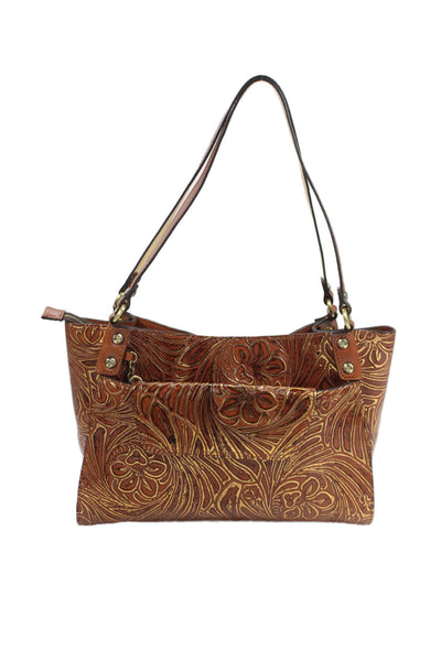 Patricia Nash Womens Romina Leather Floral Print Shoulder Handbag Brown