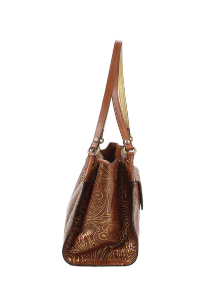 Patricia Nash Womens Romina Leather Floral Print Shoulder Handbag Brown