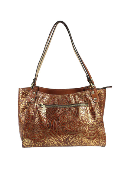 Patricia Nash Womens Romina Leather Floral Print Shoulder Handbag Brown