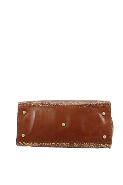 Patricia Nash Womens Romina Leather Floral Print Shoulder Handbag Brown