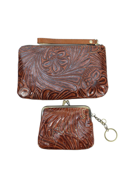 Patricia Nash Womens Romina Leather Floral Print Shoulder Handbag Brown