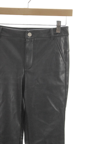 Heartloom Womens Black Faux Leather Dress Pants Button Size XS
