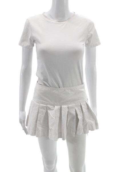 Zara Women Pleated Mini Skirt White Cotton Size XS