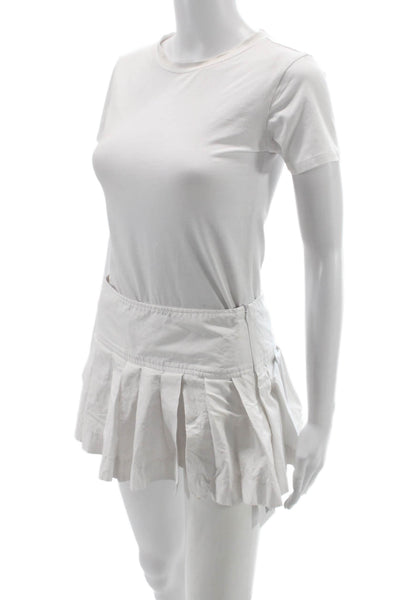Zara Women Pleated Mini Skirt White Cotton Size XS