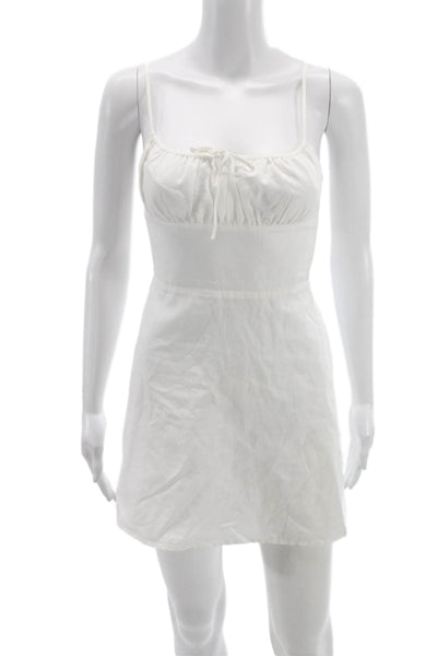 Sunday Best Women Mini Linen Dress White Square Neck Sleeveless Size XS
