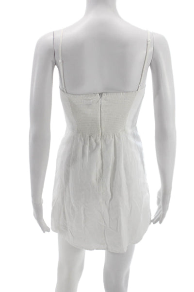 Sunday Best Women Mini Linen Dress White Square Neck Sleeveless Size XS