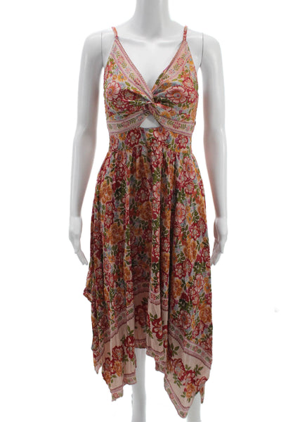 Angie Women Sundress Floral Multicolor V-Neck Sleeveless Rayon Maxi Size S