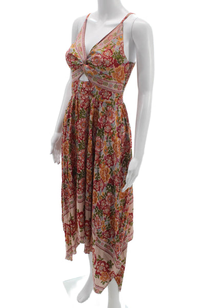 Angie Women Sundress Floral Multicolor V-Neck Sleeveless Rayon Maxi Size S