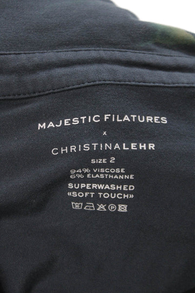 Majestic Filatures Women Blue Viscose Button-Up Blouse Long-Sleeve Size 2