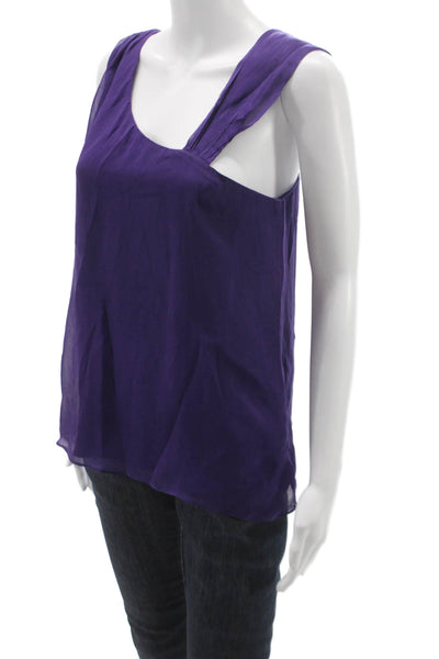 Alice + Olivia Womens Silk Scoop Neck Sleeveless Blouse Purple Size S