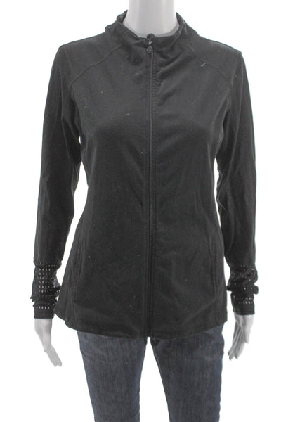 Beyond Yoga Women Black Track Jacket Mock Neck Zip Size M