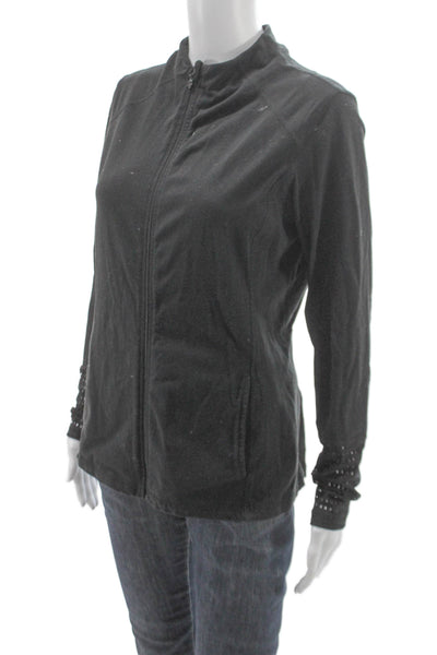 Beyond Yoga Women Black Track Jacket Mock Neck Zip Size M