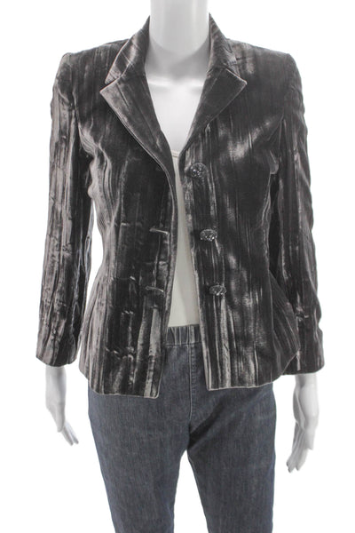 Luca Luca Women Basic Jacket Gray Velvet Button Long Sleeve Size 40