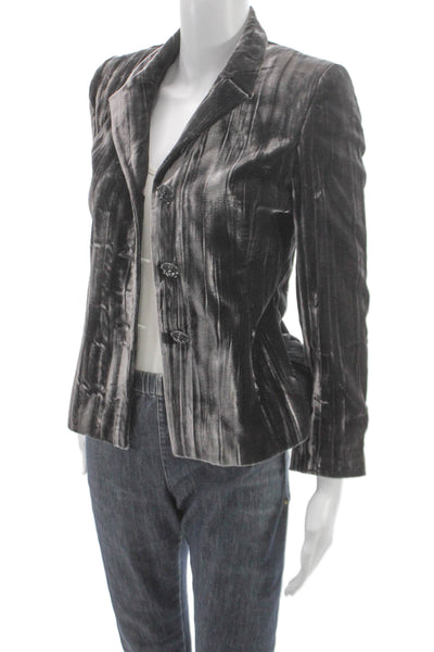 Luca Luca Women Basic Jacket Gray Velvet Button Long Sleeve Size 40