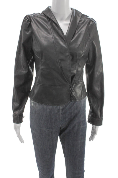 Heartloom Womens Black Faux Leather Basic Jacket Button Long Sleeve Size S