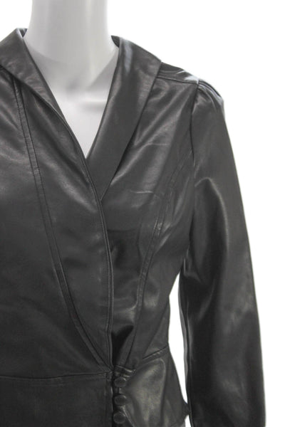 Heartloom Womens Black Faux Leather Basic Jacket Button Long Sleeve Size S