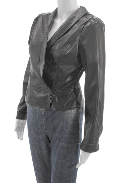 Heartloom Womens Black Faux Leather Basic Jacket Button Long Sleeve Size S