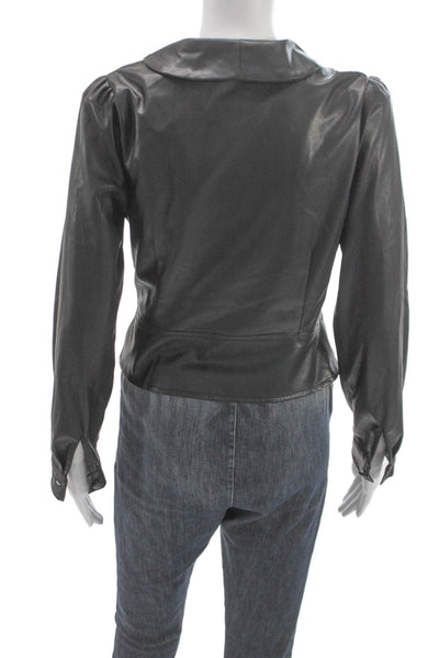 Heartloom Womens Black Faux Leather Basic Jacket Button Long Sleeve Size S