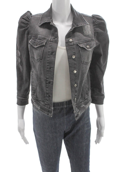 Retrofete Womens Gray Denim Basic Jacket Button 3/4 Sleeve Size S