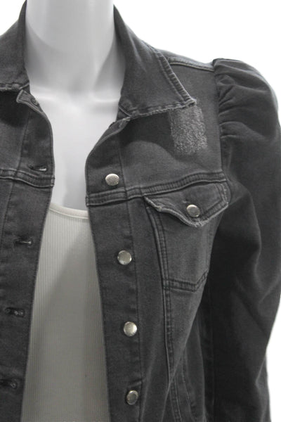 Retrofete Womens Gray Denim Basic Jacket Button 3/4 Sleeve Size S