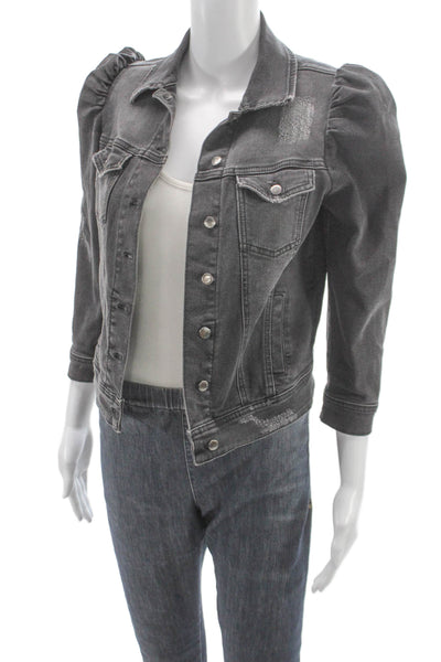 Retrofete Womens Gray Denim Basic Jacket Button 3/4 Sleeve Size S