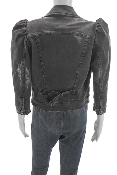 Retrofete Womens Gray Denim Basic Jacket Button 3/4 Sleeve Size S