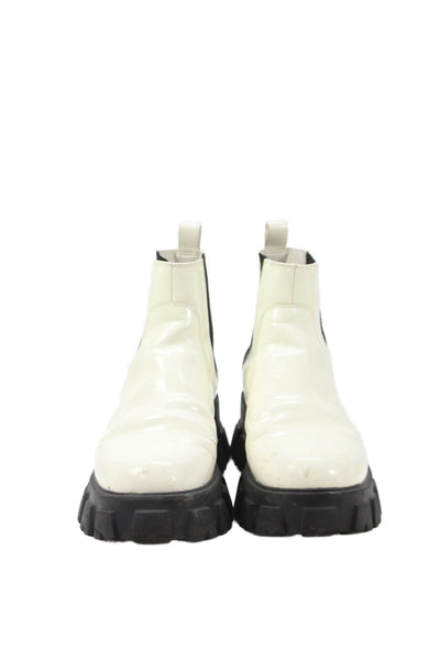 Villa Rouge Women's Leather Pull-On Lug Sole Boots White Size 7