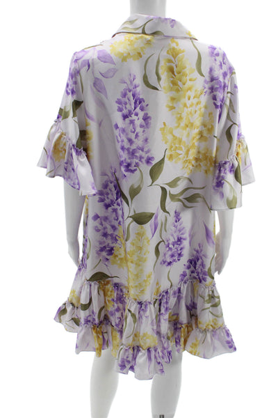 Paola Zuin Women White Silk Shirt Dress Short Sleeve Collared Button Size 40