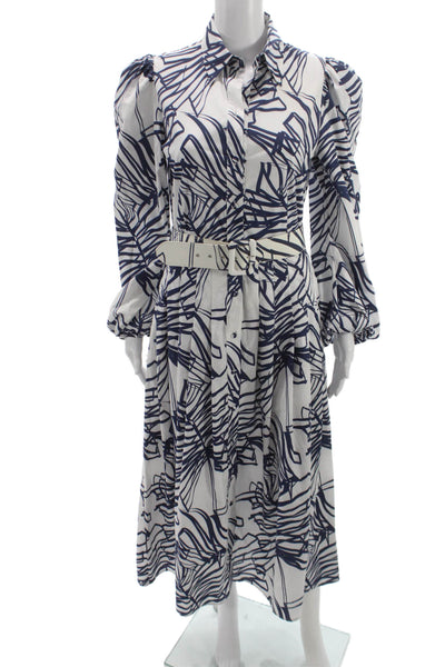 Paola Zuin Women Shirt Dress White Long Sleeve Mid Calf Size 40