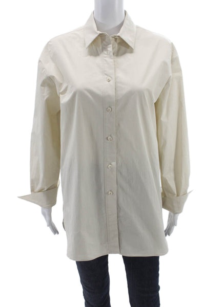 QL2 Women Tunic Button-Up Collared Long Sleeve Beige Cotton Elastane Size 48