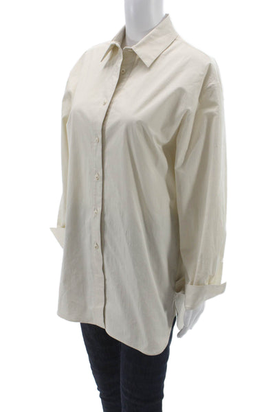 QL2 Women Tunic Button-Up Collared Long Sleeve Beige Cotton Elastane Size 48