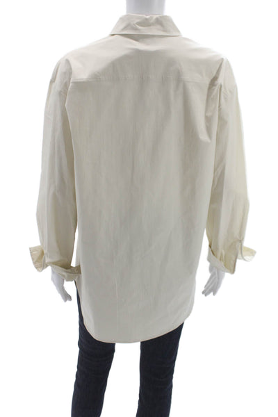 QL2 Women Tunic Button-Up Collared Long Sleeve Beige Cotton Elastane Size 48