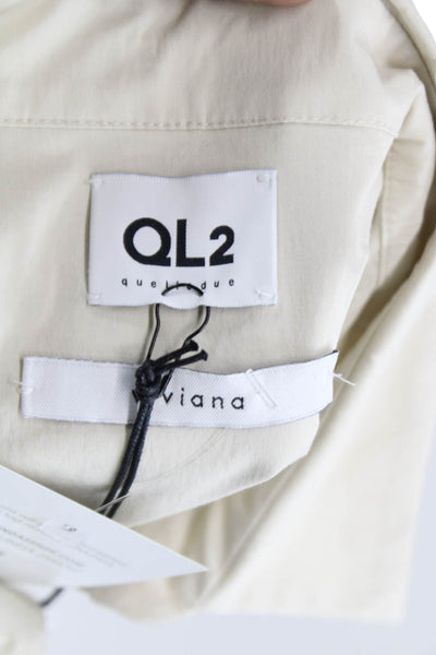 QL2 Women Tunic Button-Up Collared Long Sleeve Beige Cotton Elastane Size 48