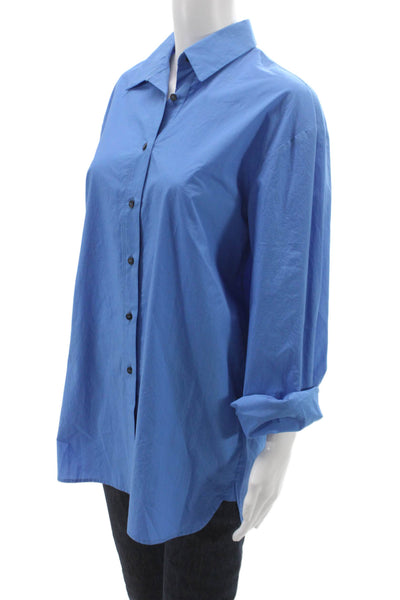 QL2 Womens Blue Cotton Collared Button Up Tunic Long Sleeve Solid Size 48