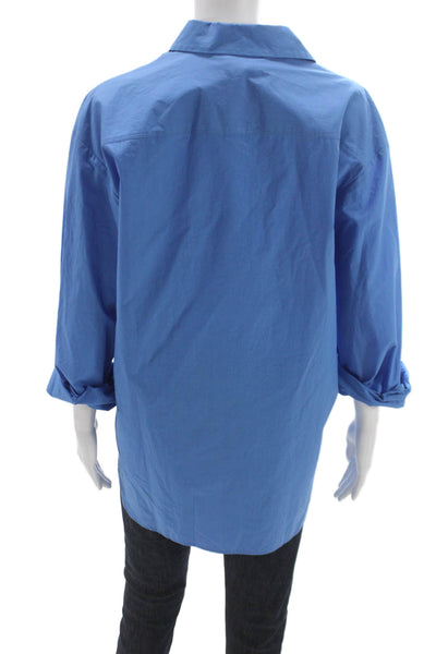 QL2 Womens Blue Cotton Collared Button Up Tunic Long Sleeve Solid Size 48