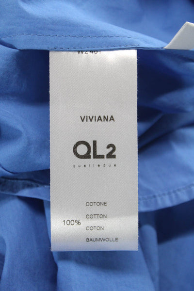QL2 Womens Blue Cotton Collared Button Up Tunic Long Sleeve Solid Size 48
