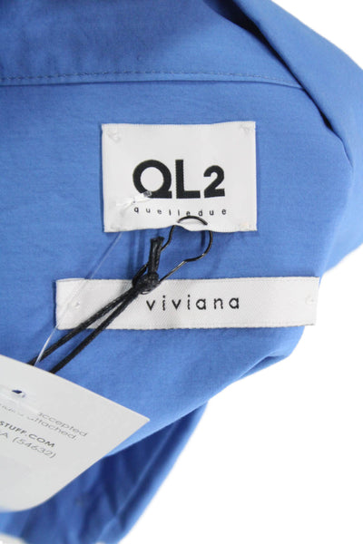 QL2 Womens Blue Cotton Collared Button Up Tunic Long Sleeve Solid Size 48