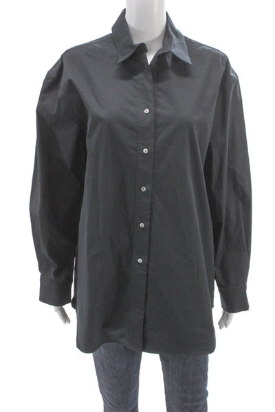 QL2 Womens Basic Collared Black Long Sleeve Button-Up Top 97% Cotton Size 48