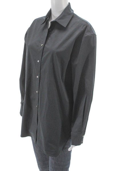 QL2 Womens Basic Collared Black Long Sleeve Button-Up Top 97% Cotton Size 48