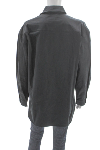 QL2 Womens Basic Collared Black Long Sleeve Button-Up Top 97% Cotton Size 48