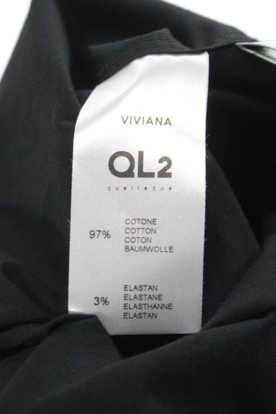 QL2 Womens Basic Collared Black Long Sleeve Button-Up Top 97% Cotton Size 48