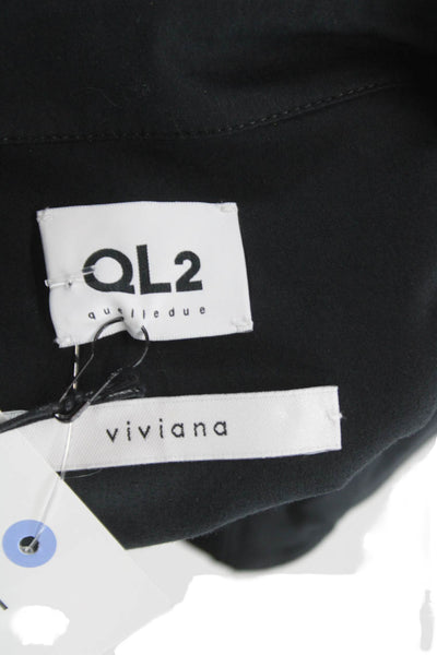 QL2 Womens Basic Collared Black Long Sleeve Button-Up Top 97% Cotton Size 48