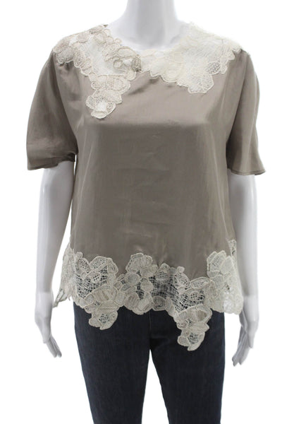 QL2 Womens Silk Gray Round Neck Short Sleeve Basic Blouse Size 42