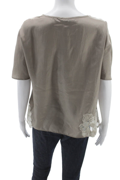 QL2 Womens Silk Gray Round Neck Short Sleeve Basic Blouse Size 42