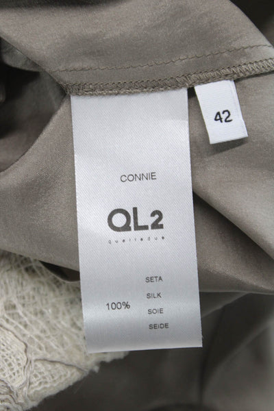 QL2 Womens Silk Gray Round Neck Short Sleeve Basic Blouse Size 42