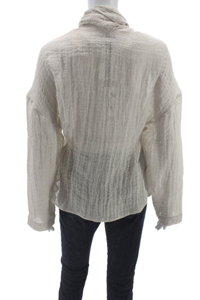 QL2 Womens Kimono Blouse Beige Linen Cowl Neck Tie Long Sleeve Size 42