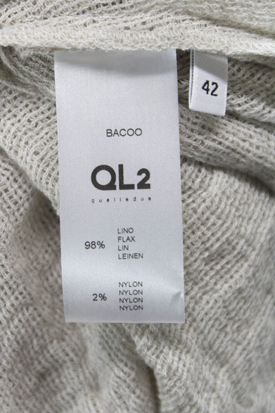 QL2 Womens Kimono Blouse Beige Linen Cowl Neck Tie Long Sleeve Size 42