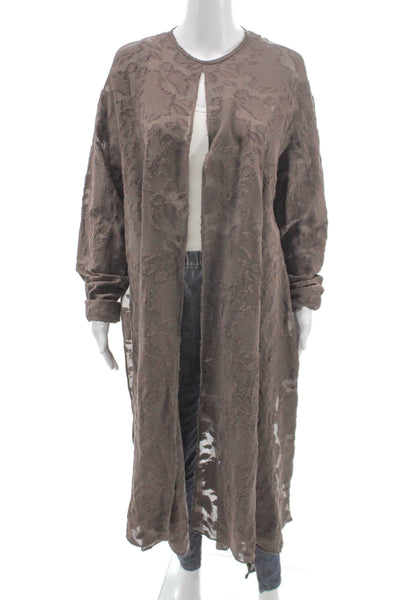 QL2 Womens Floral Cardigan Brown Long Sleeve Round Neck Cotton Size 42