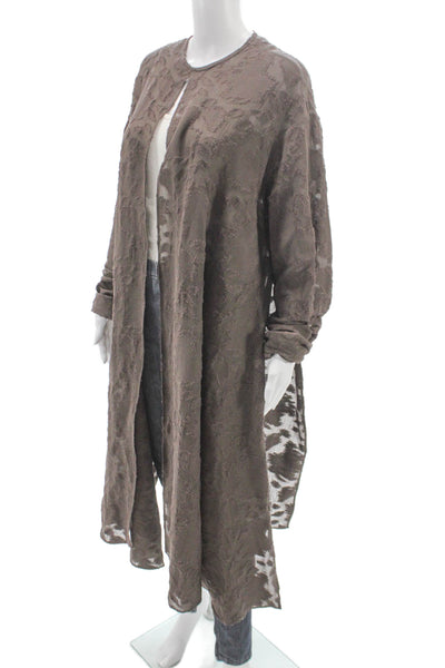 QL2 Womens Floral Cardigan Brown Long Sleeve Round Neck Cotton Size 42